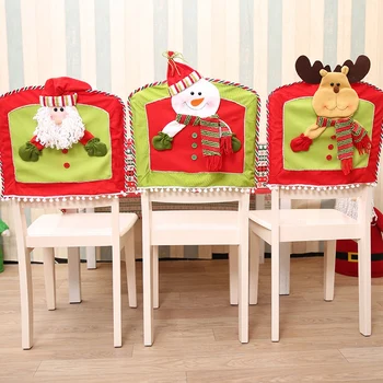 

Merry Christmas Chair Cover Santa Snowman Deer Holiday Party Kitchen Dining Table Chair Back Cover Slipcover Decor