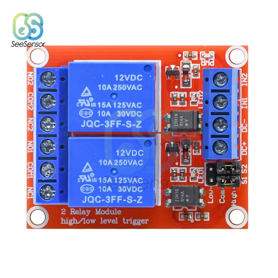 6 Módulos De Relé De 2 Canales DC 5V/12V Con Optoacoplador - Compatibles Con Arduino, Disparo Por Bajo Nivel