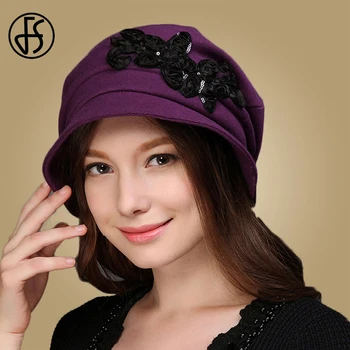 

FS Winter Hats For Women Elegant Cotton Bucket Hat With Flower 2020 New Style Outdoor Walking Caps Fashion Casual Beanie Cap