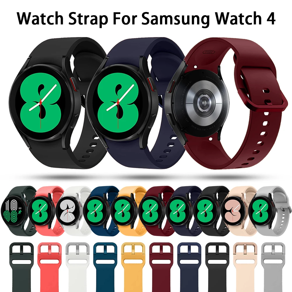 Ремешок силиконовый для Samsung Galaxy watch 4 Classic 42 мм 46 мм, браслет для смарт-часов Sumsung watch 4 40 мм 44 мм, 20 мм защитное стекло для samsung galaxy watch 4 закаленное 9h 40 44 мм 42 46 мм 4 шт с защитой от царапин