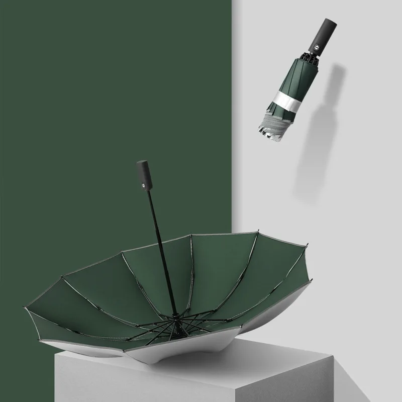 10k Umbrella Female Rainproof Windproof Reflective Umbrella Rain Women Anti-UV Umbrellas Pink Three Folding Automatic Umbrellas