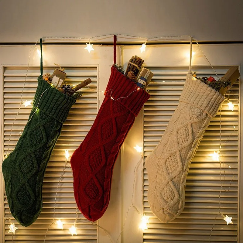 

Hot Knitted Christmas Stockings Knitting Socks Gift Bag Fireplace Xmas Home Party Decor FQ-ing