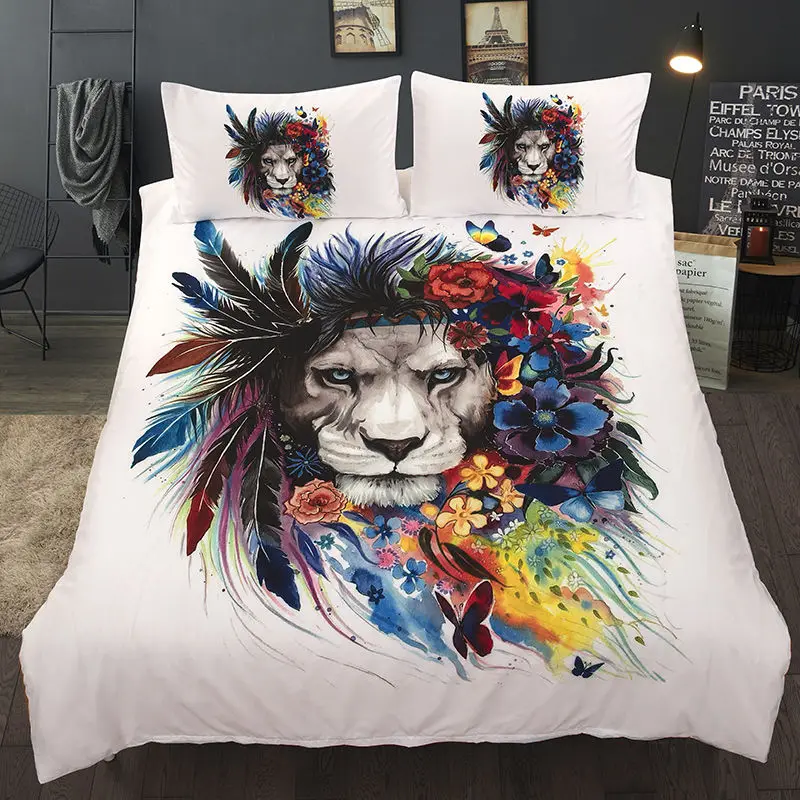 Набор постельного белья с 3D принтом льва, пододеяльник с рисунком головы льва, однослойный двойной King size