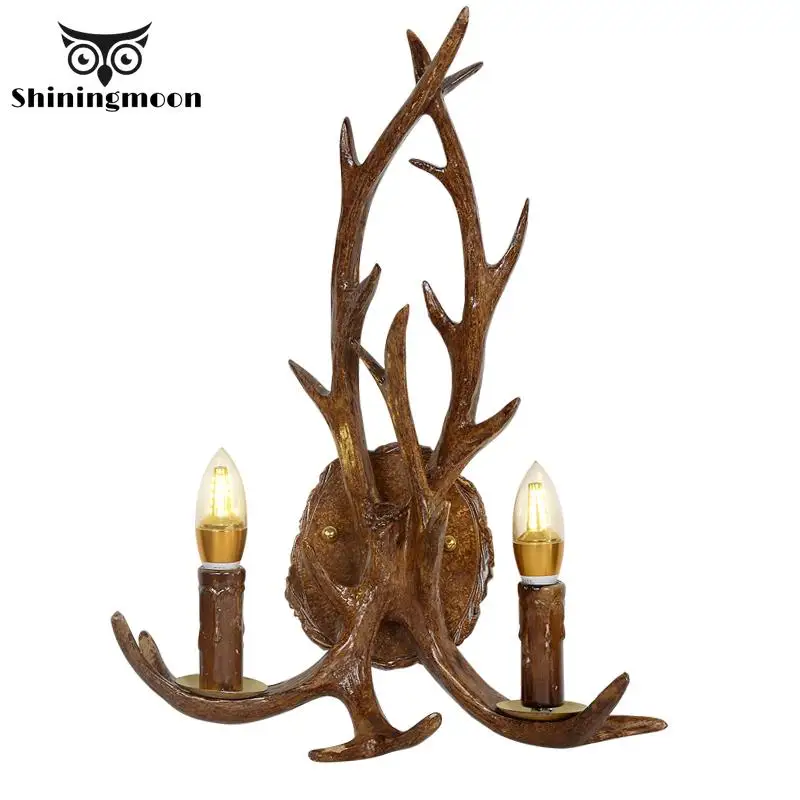 

American Vintage Wall Lamps Deer Horn Antler Lampshade Decoration Sconce Bedroom Bedside Wall Light Home Stairs Wall Sconce Lamp