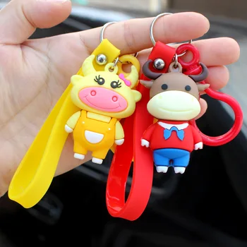 

2020 Little New Little Cow Animal Toys , Key Chain PVC Silicone Dolls Kid's Christmas Gift Toys 3D Men GIRL Women Cartoon Bag