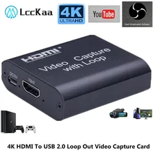 LccKaa 4K HDMI To USB 2.0 Loop Out Video Capture Card  Recording Box for PC Game Live Streaming Video Recorder PS4 Camera