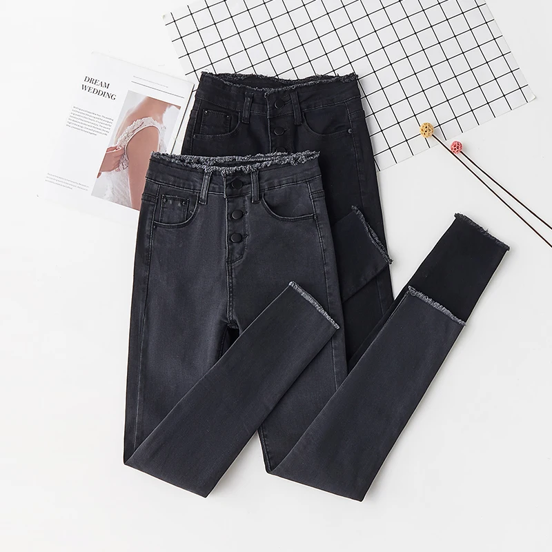 

2019 Jeans Female Denim Pants Black korean womans pencil Jeans Autumn Skinny Slim Stretch Cotton For Women Trousers