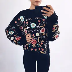 2018 Осень Новый стиль вышивка свитер женский свитер