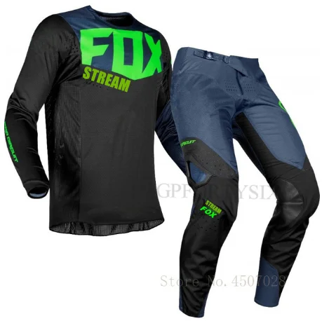 Стрим лиса Mx Джерси и брюки Топ ATV BMX Мотокросс комбо гоночный Dirt Bike костюм 6 цветов мотоциклетная одежда - Цвет: Черный