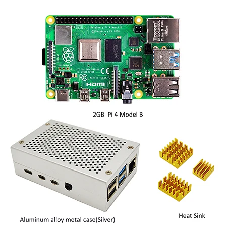 Silver case Raspberry Pi 4 Модель B 2GB комплект-2 GB ram с Pi 4 B чехол из алюминиевого сплава(черный или серебристый) и комплект охлаждения радиатора - Цвет: Silver case