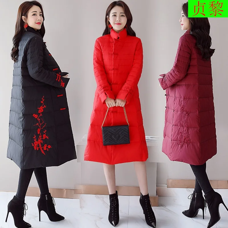

WOMEN'S Dress Winter Vintage Plum Embroidered 2018 New Style Korean-style Mid-length Slimming Coat Thin down Jacket Cotton-padde