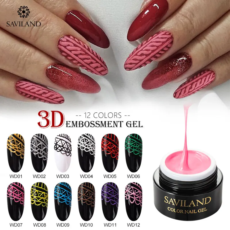 

SAVILAND 2 IN 1 Embossed Gel Nail Polish 3D DIY Carved Pattern Permanent DIY for Nails Art Design Sweater Gel Lacquer