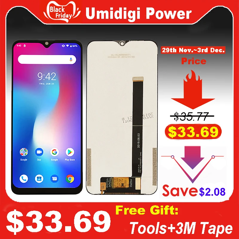 

6.3"inch For UMI Umidigi Power LCD Display + Touch Screen With Frame Assembly For Umidigi Power Screen With Free Tools