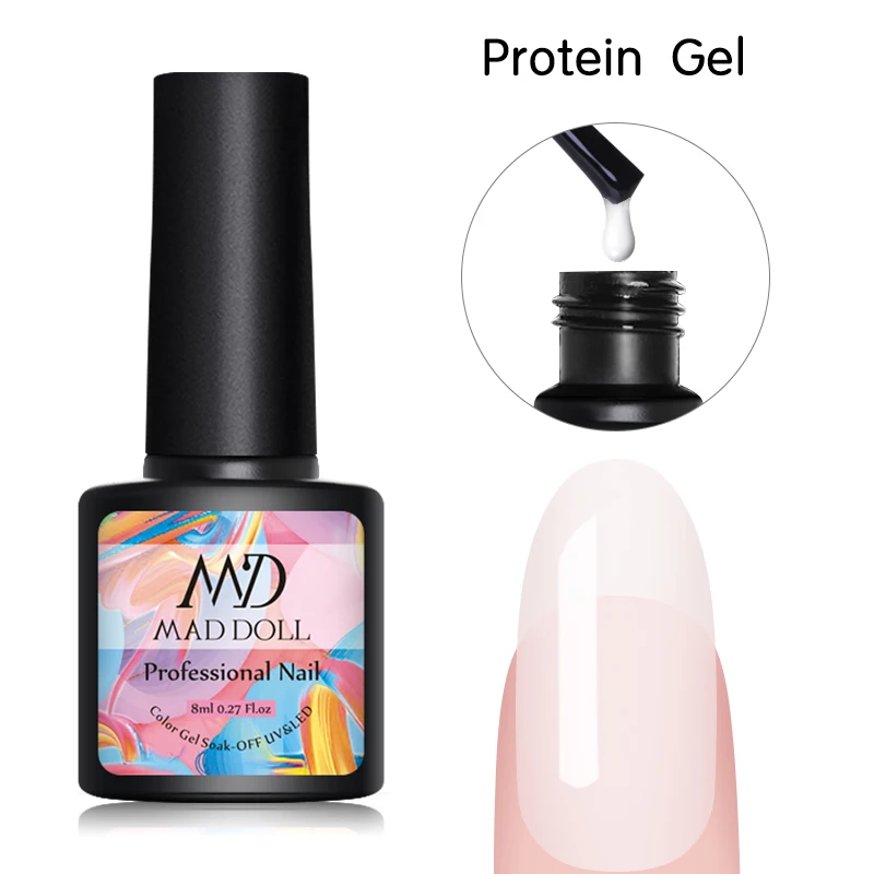 protein Gel MAD DOLL, Термальный гель для ногтей, меняющий цвет, блестки, отмачиваются, УФ-гель для ногтей, лак для ногтей, дизайн ногтей, сделай сам, украшение - Цвет: protein Gel