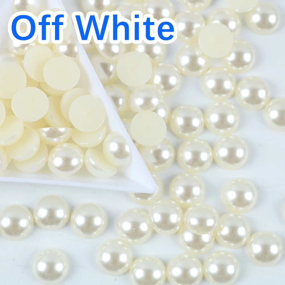 Description Picture 2 of itemImitation Pearl ABS Plastic Ivory Pearls 2-25mm All Sizes Half Round Loose Bead for Nail Art DIY Craft Garment