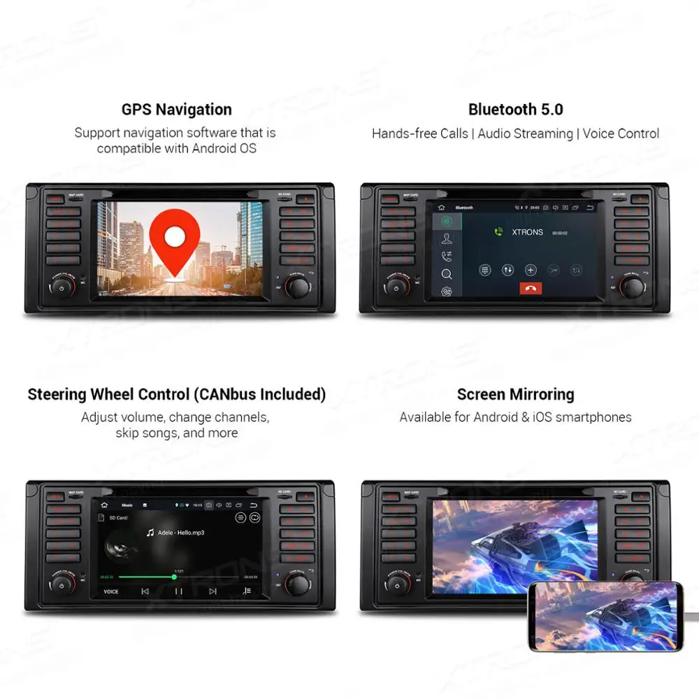 Excellent XTRONS Android 9.0 PX5 Octa Core Car Radio DVD Player GPS Navigation for BMW 7 Series E38 1994-2001 E39 1995-2003 M5 1999-2003 1