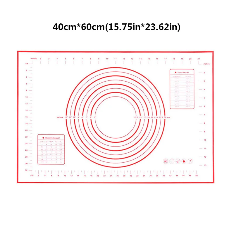 40/60*60 см силиконовый коврик для выпечки со шкалой, антипригарное тесто для замеса теста, лист для выпечки, кухонная посуда, кухонный инструмент - Цвет: Red 40x60