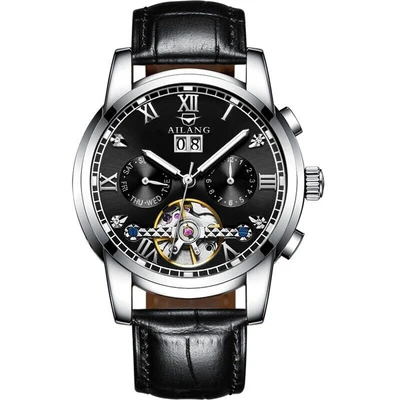 AILANG часы мужские люксовый бренд из нержавеющей стали Tourbillon несколько функций водонепроницаемые механические мужские часы - Цвет: Leather 04