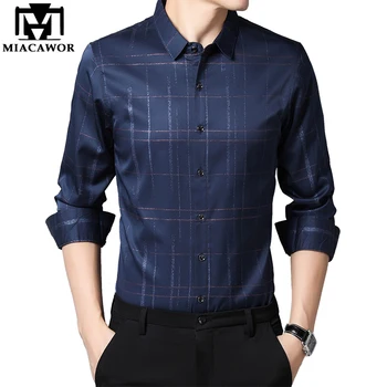 

MIACAWOR New 2020 Spring Casual Plaid Shirt Men Long Sleeve Dress Shirts Mens Slim Fit Camisa Masculina Mens Clothing C637