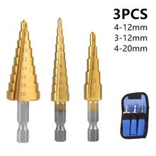 3-12mm 4-12mm 4-20mm 4-22mm HSS Straight Groove Step Drill Bit Titanium Coated Wood Metal