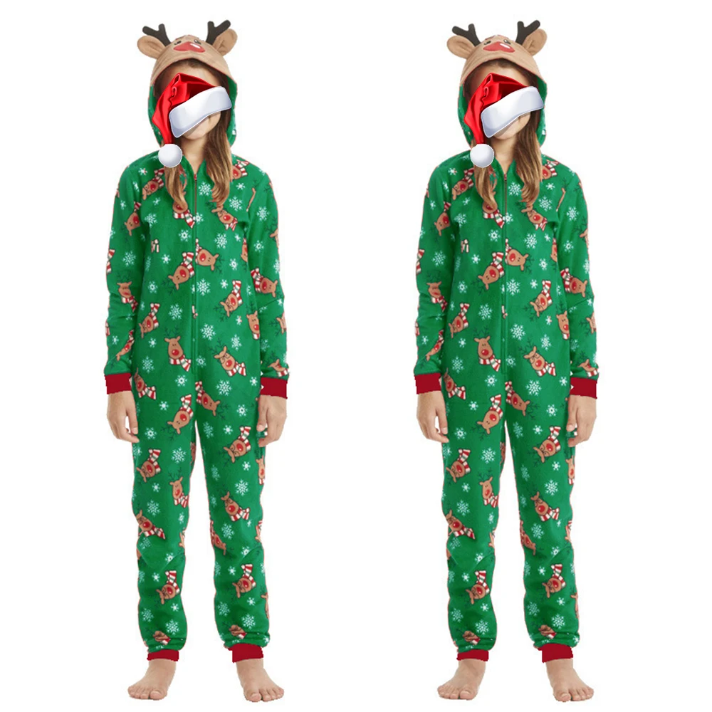 Семейные рождественские пижамы для детей и взрослых; пижамный комплект; Рождественский комбинезон с капюшоном и принтом оленя; Модный повседневный комбинезон; одежда для сна