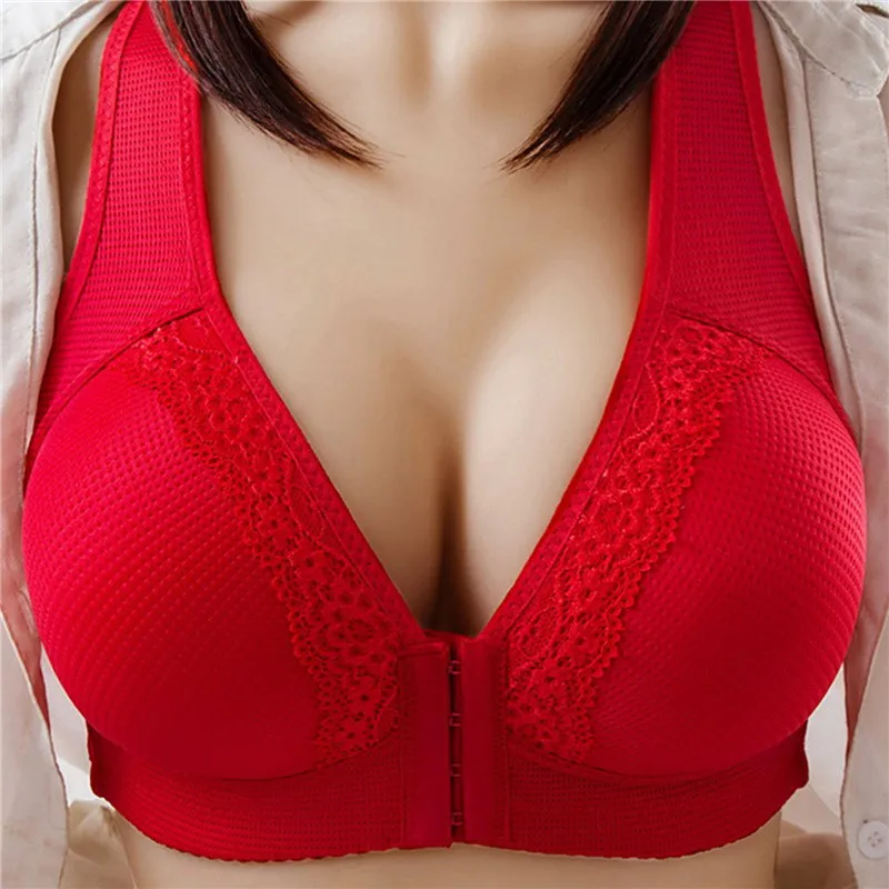 

Women Front Buckle Breathable Bra Wire Free Underwear Widened Shoulder Straps Brassiere Comfort Female Summer Thin