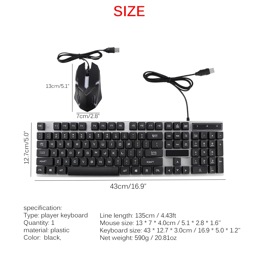 Игровая клавиатура, геймерская клавиатура с подсветкой, USB 2,4G, брелки, проводная эргономичная клавиатура для планшетного компьютера, набор для ноутбука