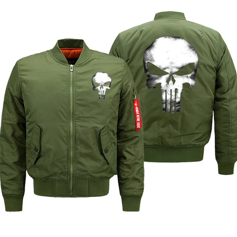 

Punisher Skull Bomber Jacket Men Hip Hop Military Coat 2019 Autumn Winter Thick Zip Coats Streetwear Mens Jackets 8XL Oversize
