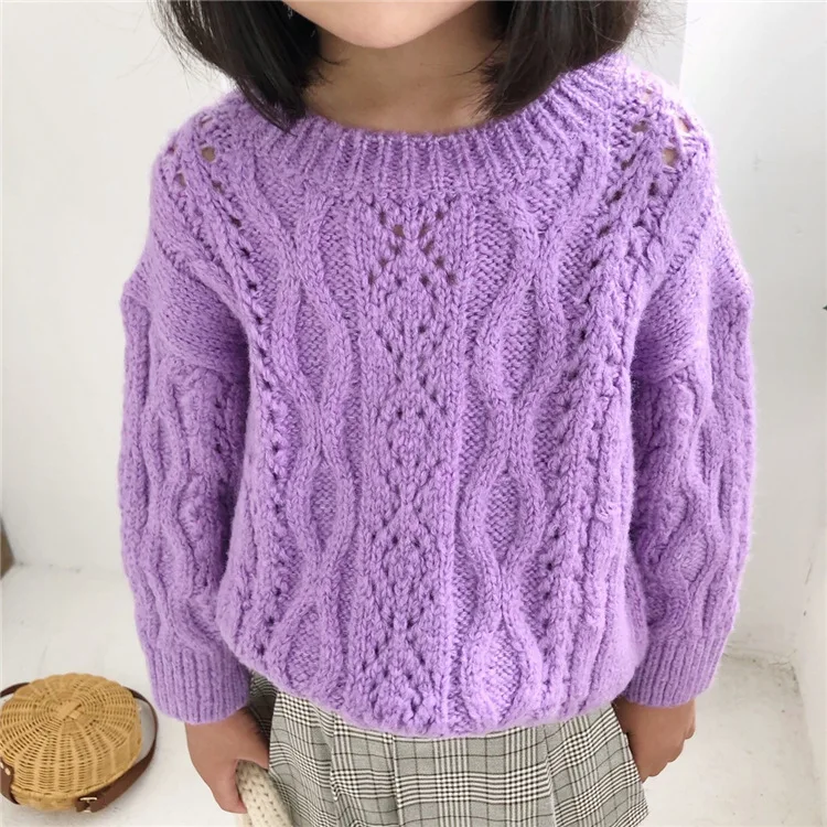 

2019 Autumn And Winter Girls Versatile Sweet Knitted Decorative Pattern Sweater Children Loose Tops Sweater Knit