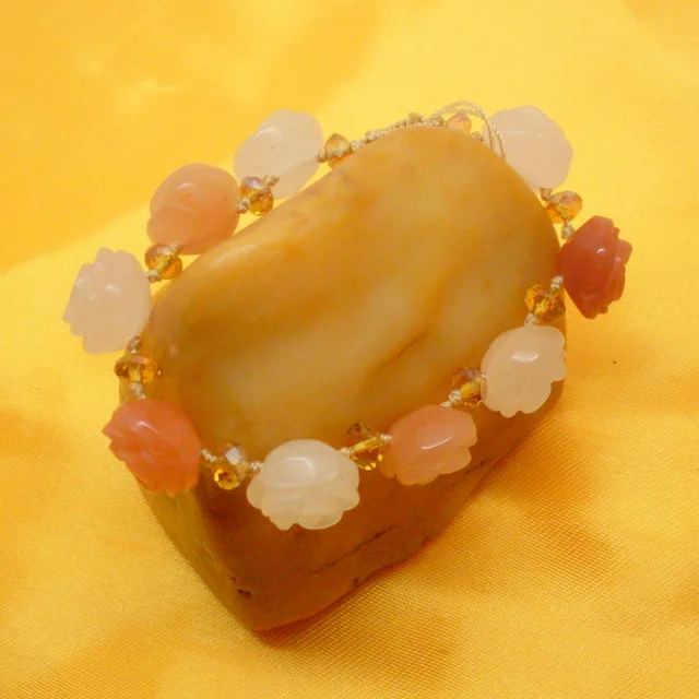 Natural Hetian jade gemstone coloful natural jade Rose bracelet for women jade bangle jade beads bracelets add certificate