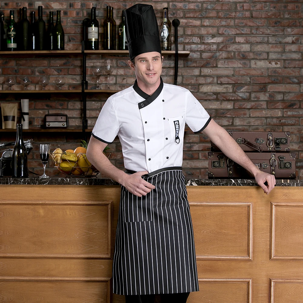 Short Sleeve Restaurant Chef Kitchen Work Uniforms Double Breasted Sushi Bakery Cafe Waiter Catering Food Service Jackets Aprons