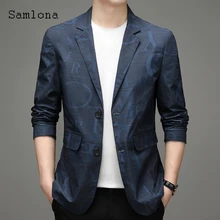

Plus Size 4xl Mens Elegant Fashion Letter Print Blazers 2021 Autumn Double Buttons Top Outerwear Lepal Collar Business Blazer