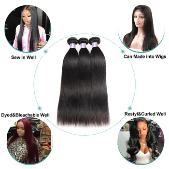 Allove Peruvian Straight Hair Bundles Human Hair Extensions Double Machine Weft Non-Remy Hair Weave Bundles 8-28 Natural Color 4