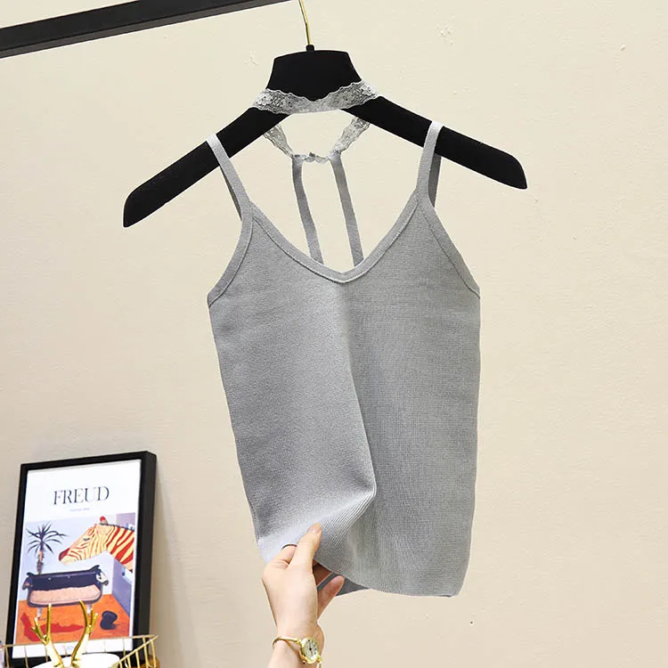 GREY HELIAR Crop Camis женские майки с бретельками и v-образным вырезом летние женские сексуальные майки на завязках женские топы - Цвет: GREY