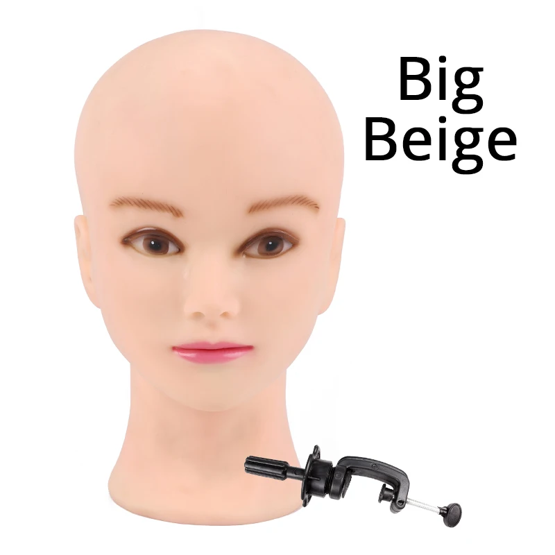 Big Beige Лысый манекен голова с зажимом Женский манекен голова для изготовления парика шляпа дисплей косметологический манекен голова для практики макияжа - Цвет: Big Beige