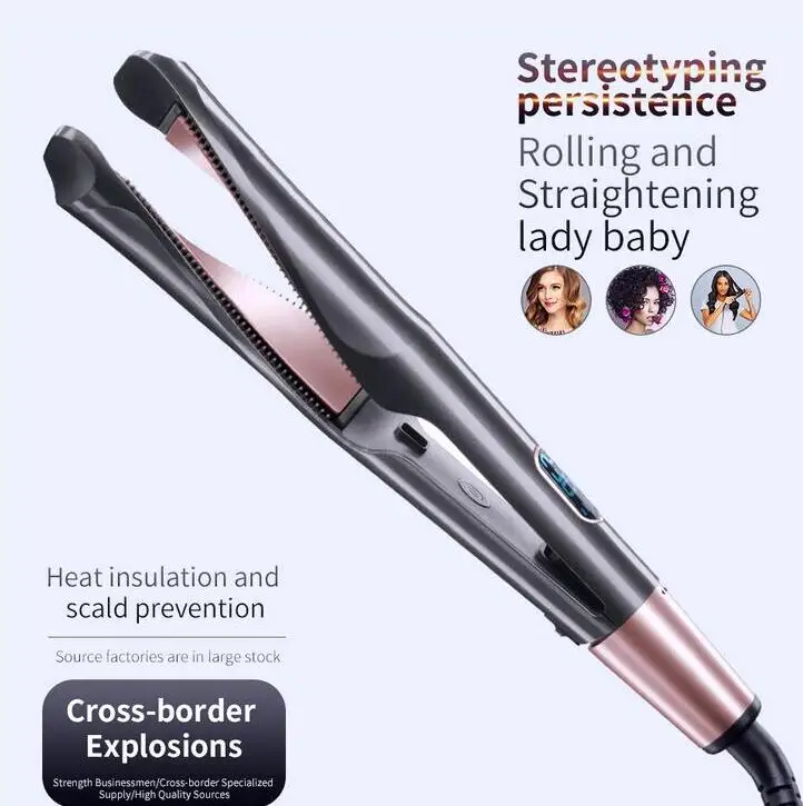 

Professional Flat Iron LED Hair Straightener Twisted Plate 2 in 1 Ceramic Curling Iron hair curler for All Hair Types free