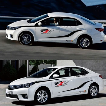 

Car Side Skirt Sticker Auto Vinyl Wrap Racing Stripes Decals Automobiles For Carora VIOS