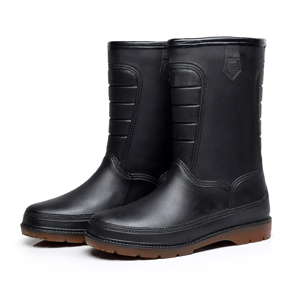 

Plus Velvet Women's Rubber Ankle Rain Boots Black Non-slip Causal Snow Booties Female Waterproof Slip On Mid Tube Footwear Shoes