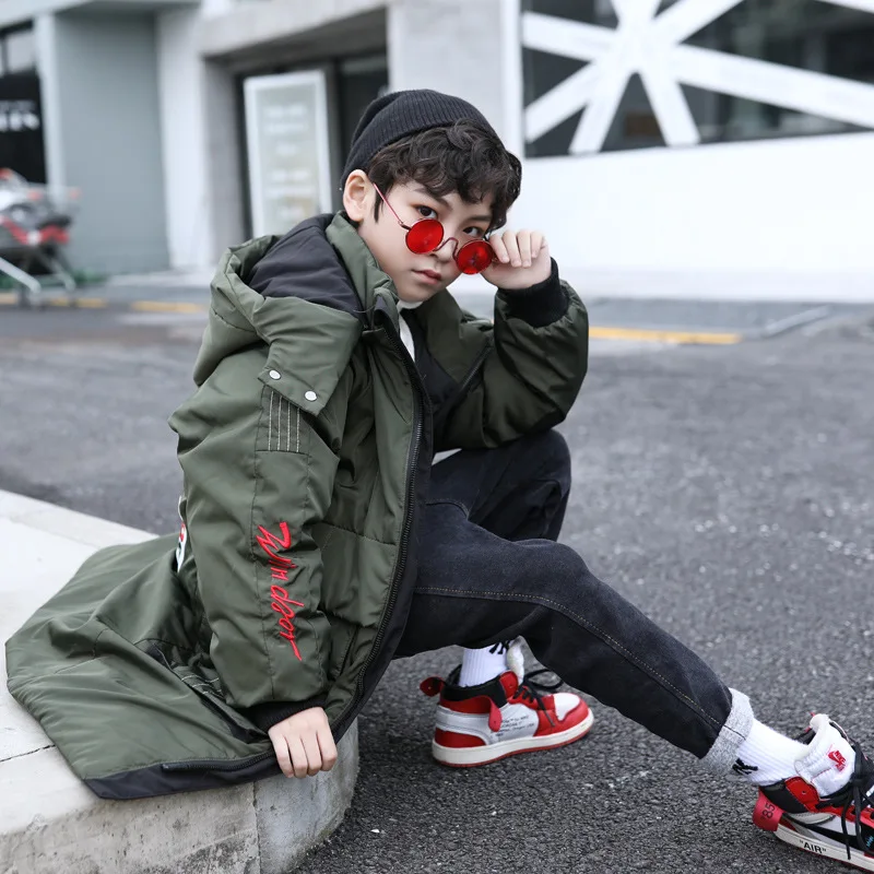 

Winter New Style Children's Men'S Wear down Jacket White Duck down Mid-length Solid Color BOY'S Thick Warm Jacket Outerwear