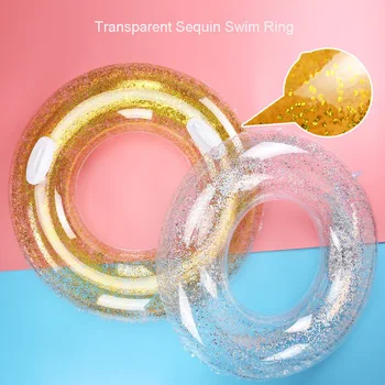 

Transparent Inflatable Swim Ring Mattress Swim Tube Glitter Sequins Round Swim Circle Summer Adult Pool Party Toys Giant