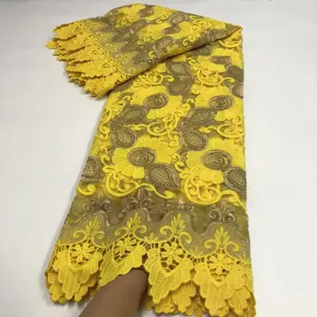 

High Quality African Lace Fabric 2020 Latest African Guipure cord Lace fabrics with stones yellow Nigerian Net tulle Lace Fabric