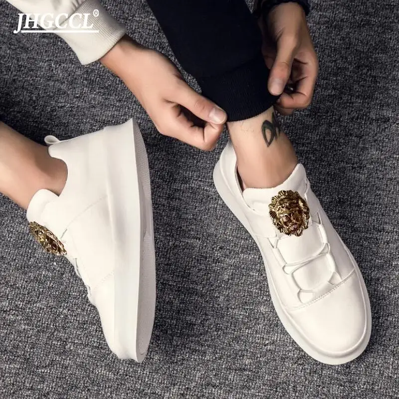 New thick soled men's shoes men's fashion high rise sports shoes non lace bean shoes gentleman casual shoes P11