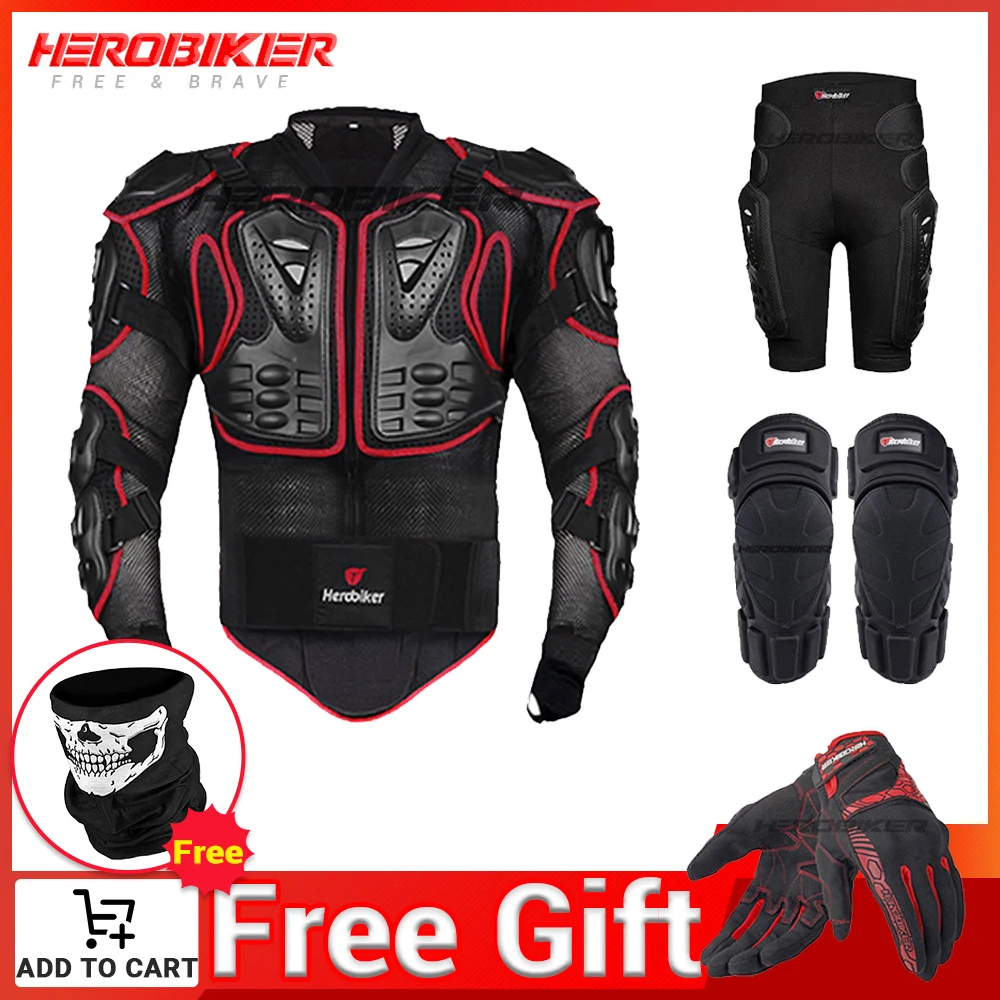 HEROBIKER Motorcycle Full Body Armor Jacket spine chest protection gear Motocross Motos Protector Motorcycle Jacket 2 Styles XXXXXL, Red