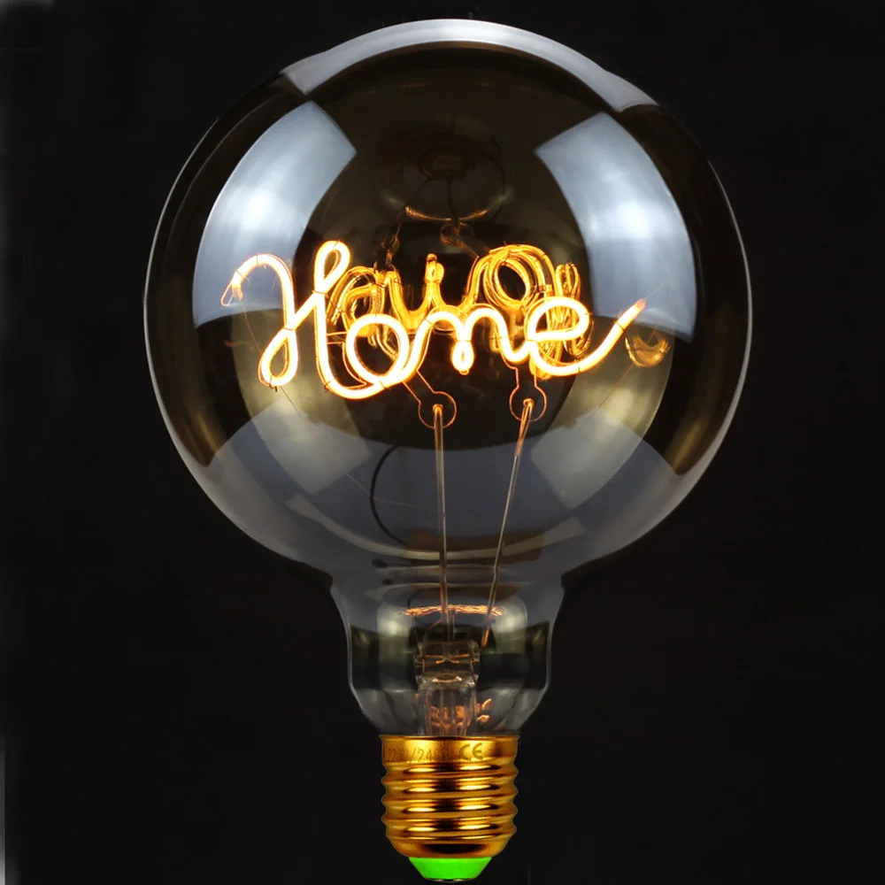 Edison Led Filament Led Bulb E27 Vintage Style Curved Letters Home Love Hello Table Lamp Decoration Night Lamp Living Room