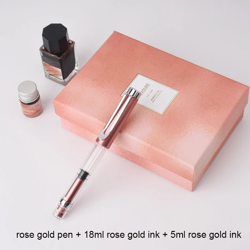 Gold Clip Transparent Fountain Pen Plastic 0.38mm 0.5mm Colored Ink Pens  Stationery for Student