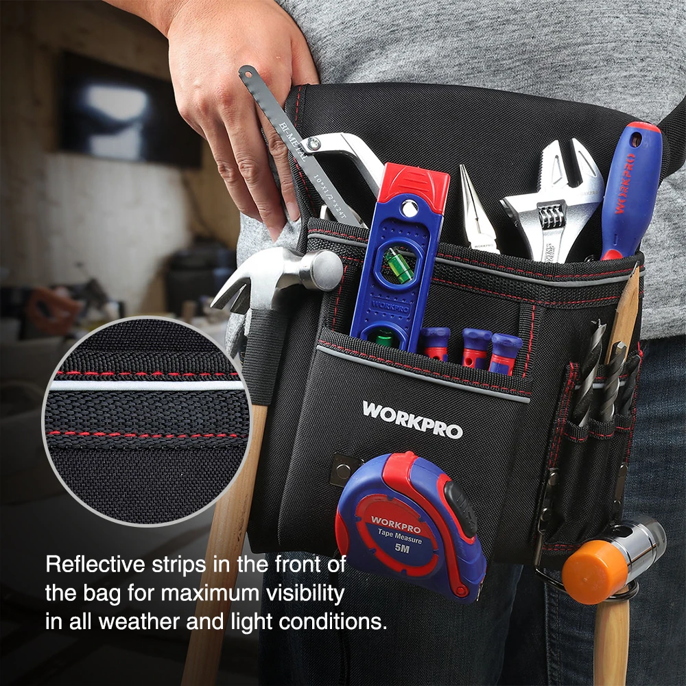 WORKPRO Multi-functional Electrician Tools Bag Waist Pouch with Adjustable Belt Storage Carrying Pouch 6