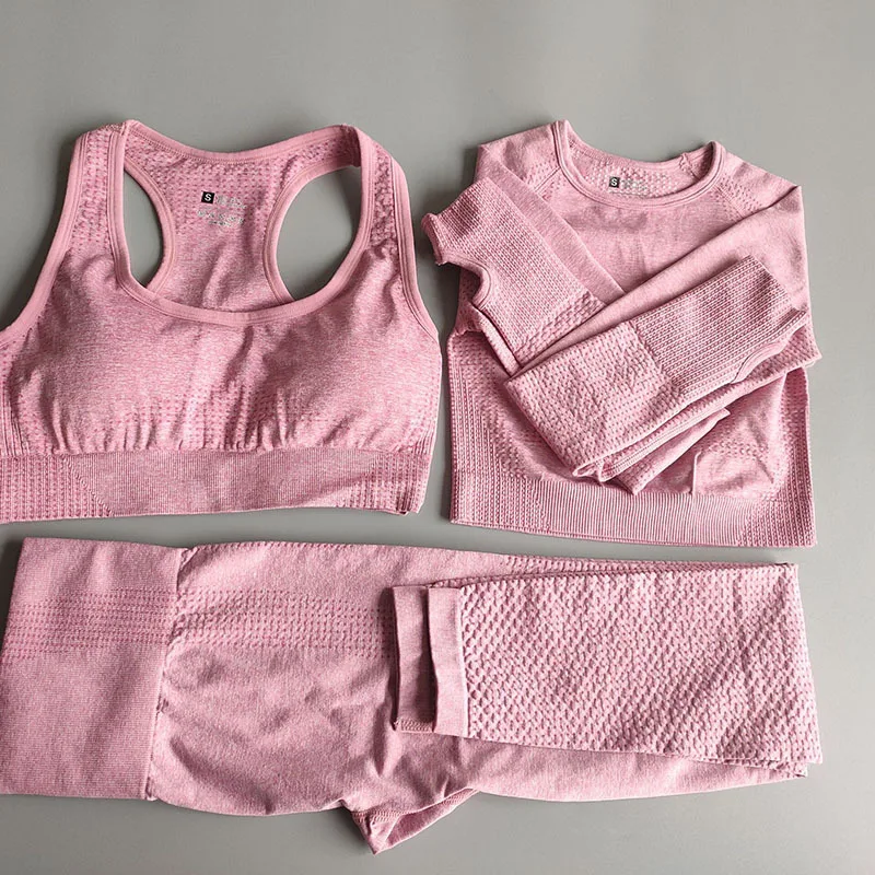 

Gathered Bra Hips Exercise Fitness Yoga Pants Quick-drying Tight-fitting Long-sleeved Three-piece Suit