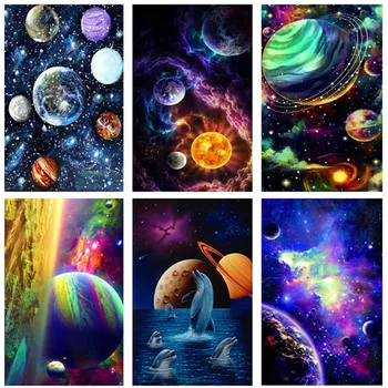

DIY Round Diamond Painting Planet Interstellar Space Cross Stitch Diamond Mosaic Diamond Embroidery Space Pattern Rhinestones
