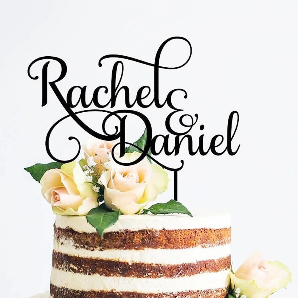 Personalized Wedding Couple Names Cake Topper Acrylic Rustic Anniversary Bride and Groom Shower