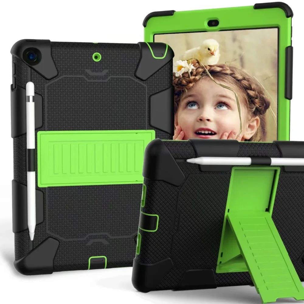 Для Apple, новинка, ipad 10,2 дюймов, чехол, ударопрочный, PC, силиконовая задняя крышка, безопасная, для детей, с подставкой, задняя крышка для ipad 10,2 дюймов+ ручка